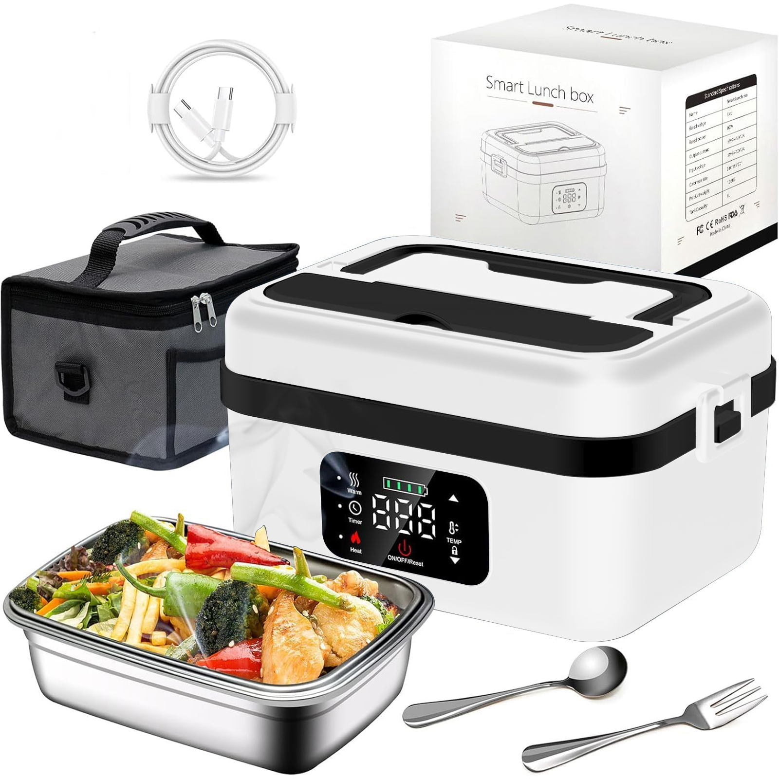 Food Storage Warmer - 8000mAh Rechargeable Timer Automatic Heating Lunch