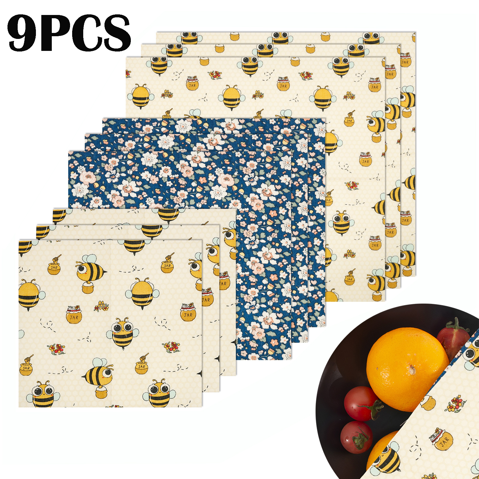 Beeswax Food Wrap - 9Pcs Beeswax Food Wraps 3 Sizes