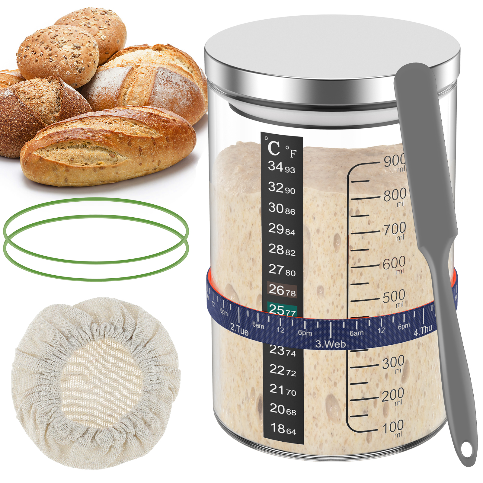 Food Storage On Table - Sourdough Starter Jar Kit 900ml Dough