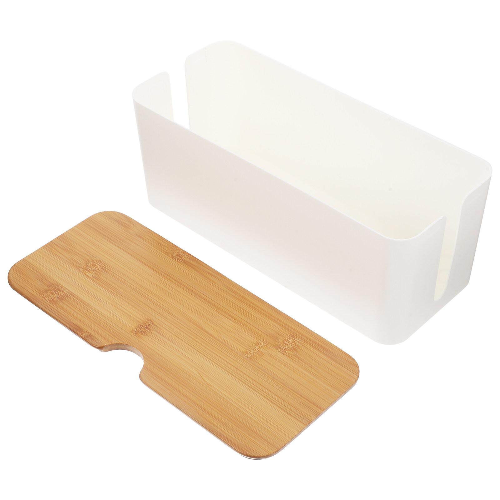Food Storage Box Large - Cable Management Box with Smooth Bamboo