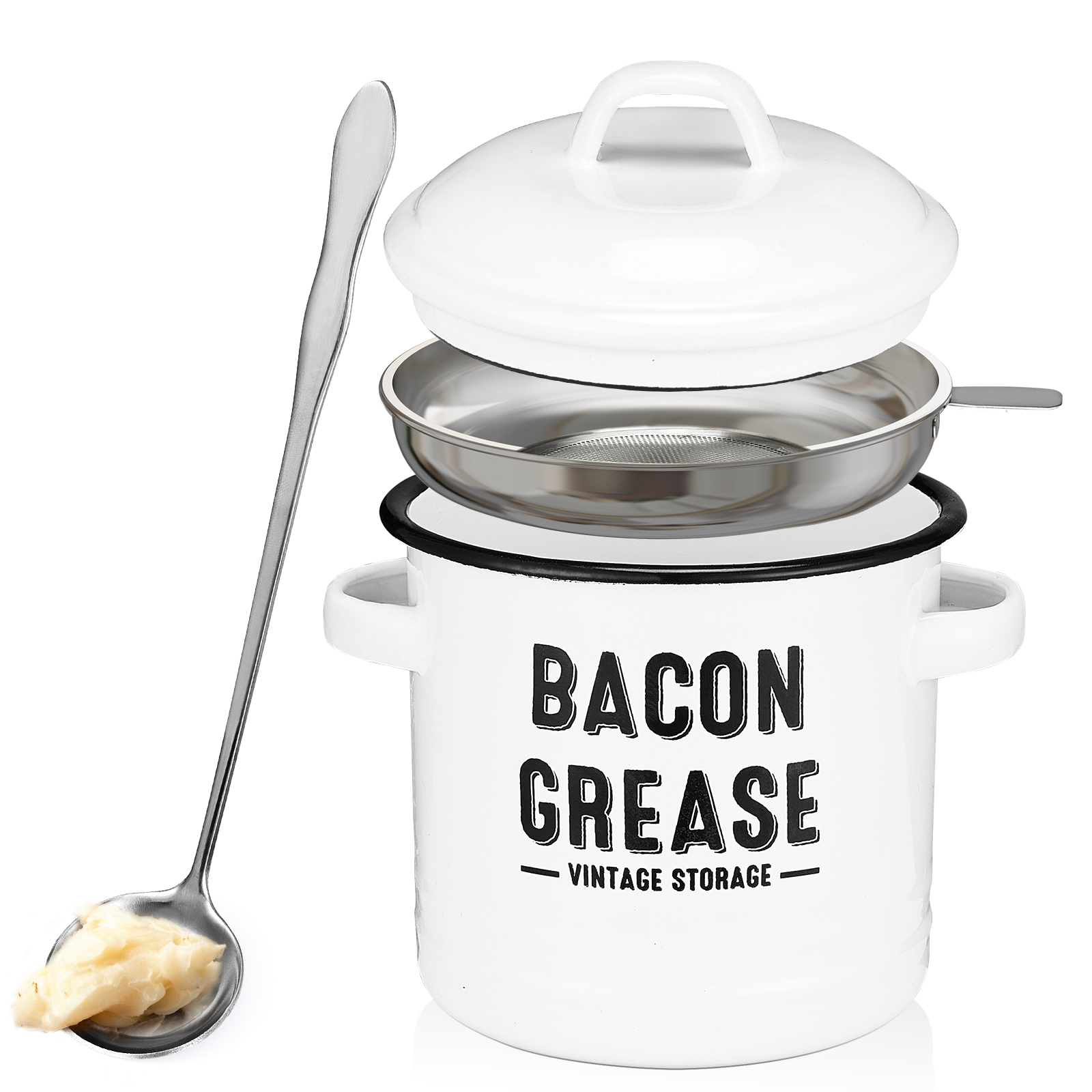 Xl Food Storage Containers With Lids - Bacon Grease Container with Strainer -