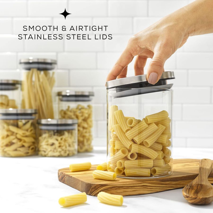 Kitchen Canister Set. 6 Glass  - Food Storage Containers Set のレビューと価格
