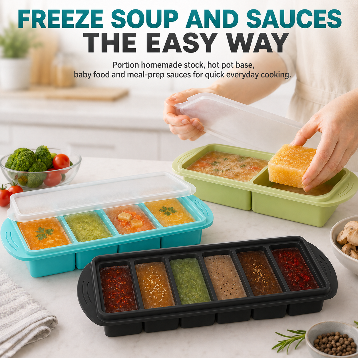 3 Pack Silicone Freezer Trays  - Xl Food Storage Containers With Lids のレビューと価格