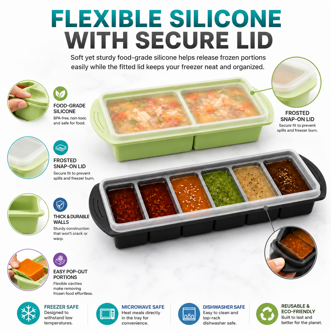 3 Pack Silicone Freezer Trays  - Xl Food Storage Containers With Lids のレビューと価格