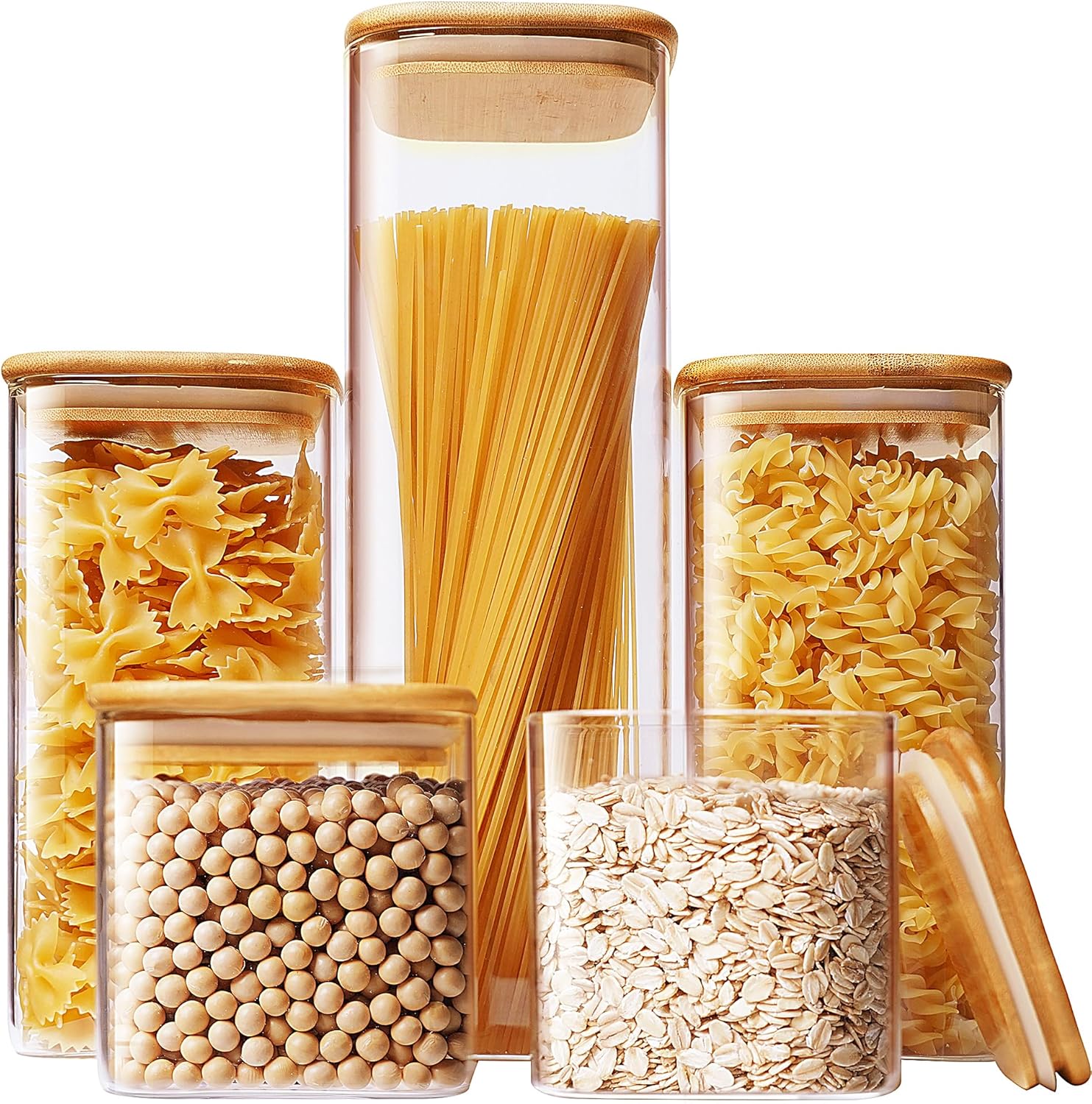 Square Glass Jars with Bamboo  - Food Storage Containers Set のレビューと価格