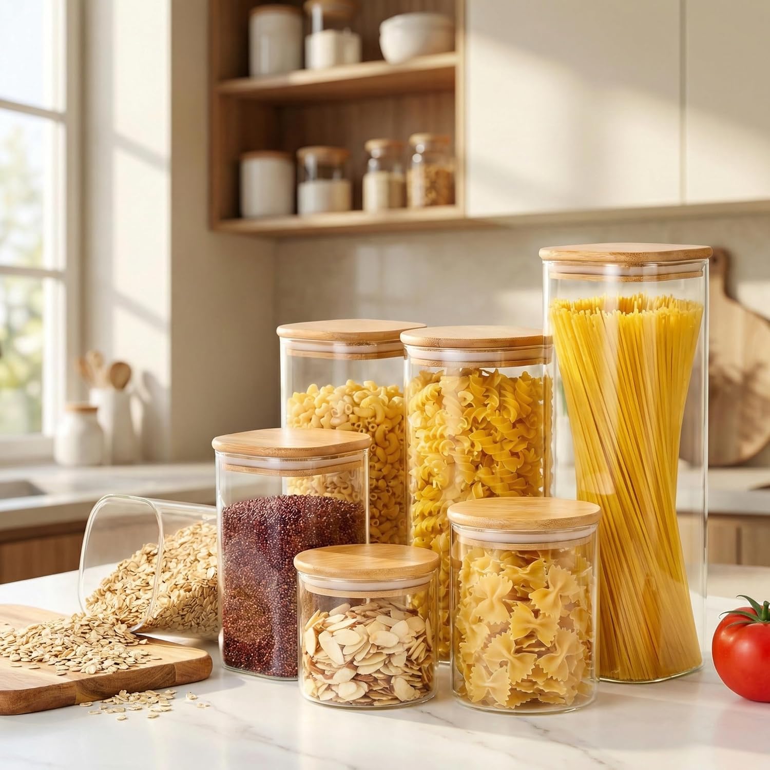 Square Glass Jars with Bamboo  - Food Storage Containers Set のレビューと価格