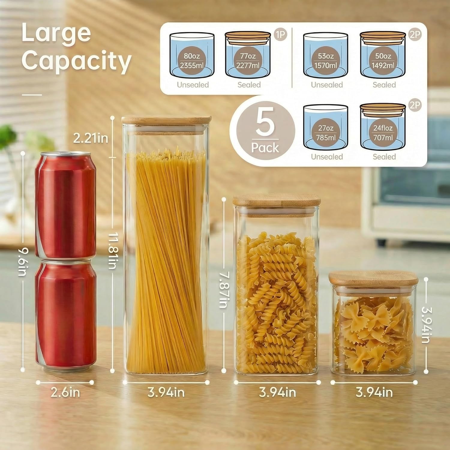 Square Glass Jars with Bamboo  - Food Storage Containers Set のレビューと価格