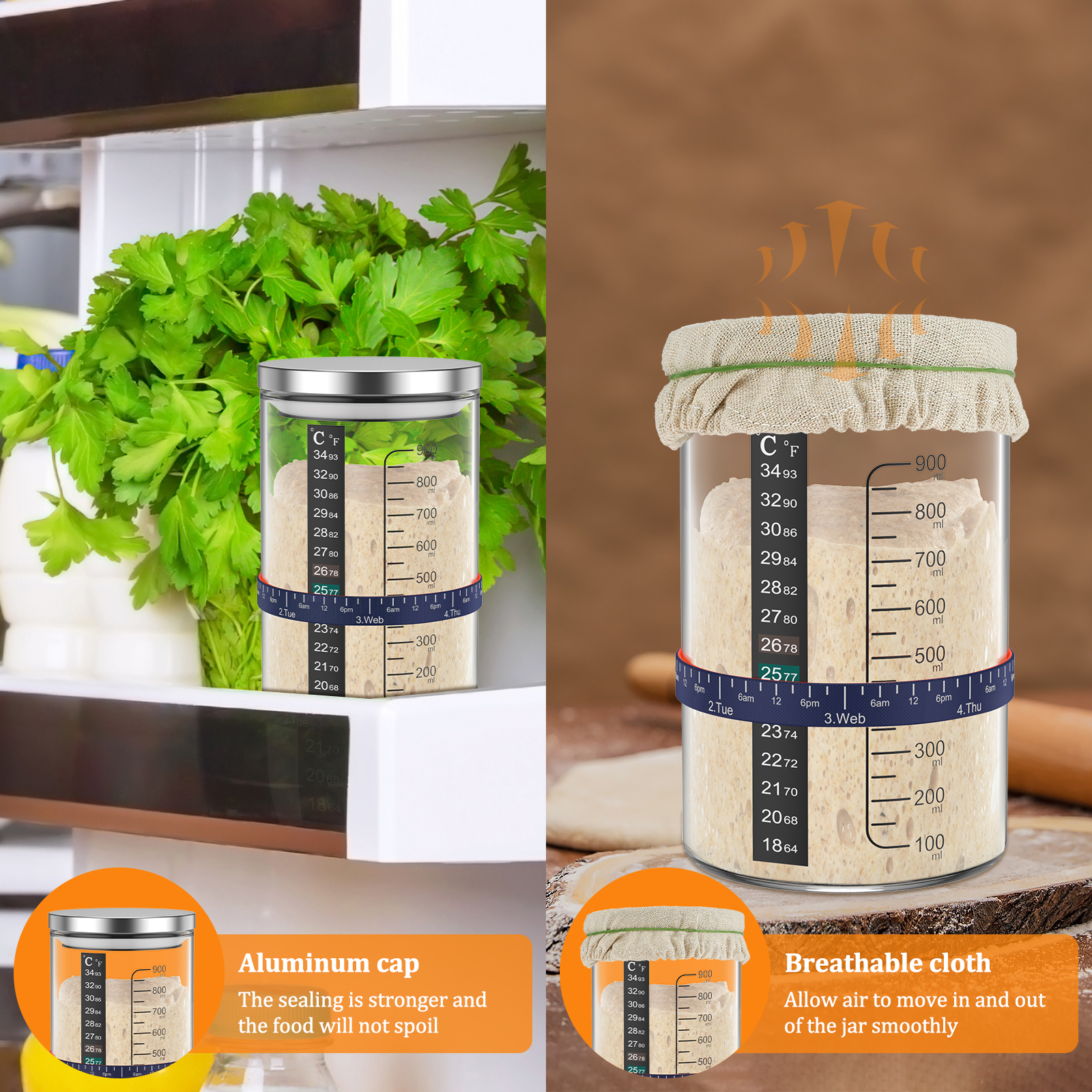 Sourdough Starter Jar Kit 900m - Food Storage On Table のレビューと価格