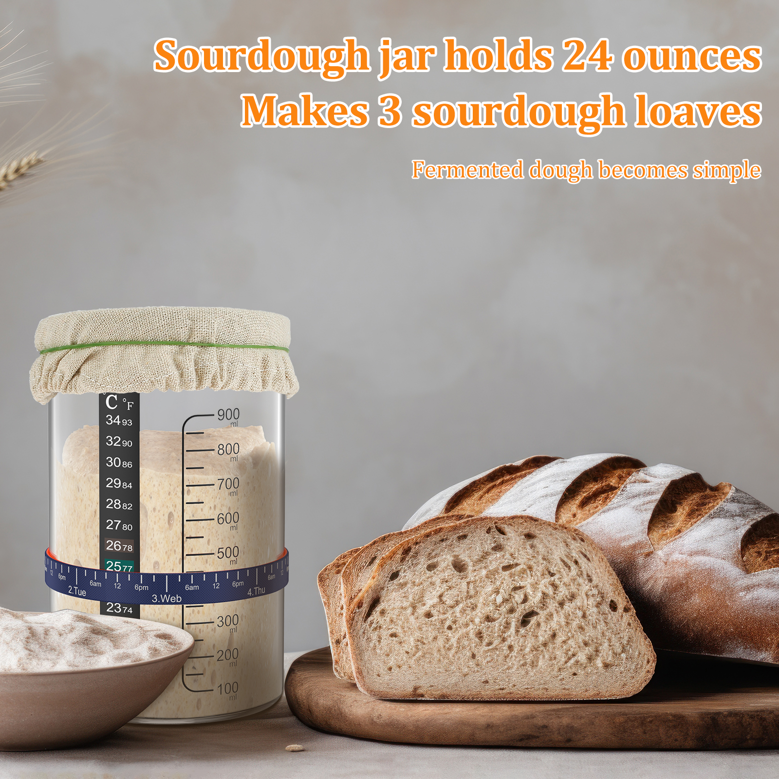 Sourdough Starter Jar Kit 900m - Food Storage On Table のレビューと価格